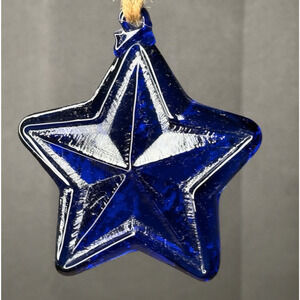 RARE Deep Cobalt Color Blue Glass Star Suncatcher Hanging Window Ornament 3 inch